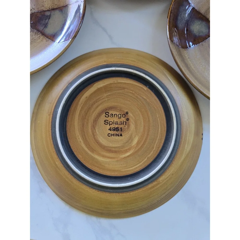 2001 Disc Sango Splash 4951 Salad Plates Set Of 4 Stoneware Brown Drip